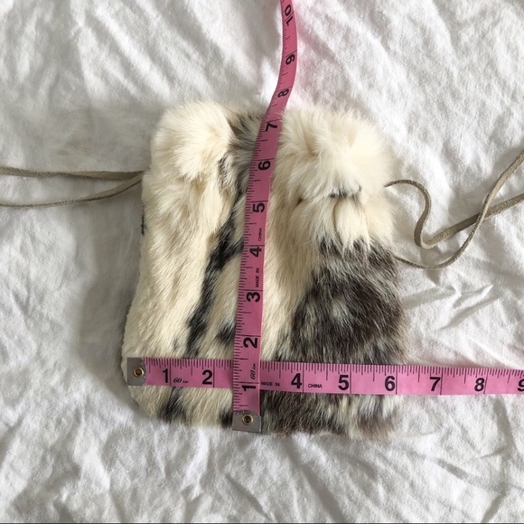 Recycled Boho Rabbit and Suede Drawstring Purse - Picture 8 of 9